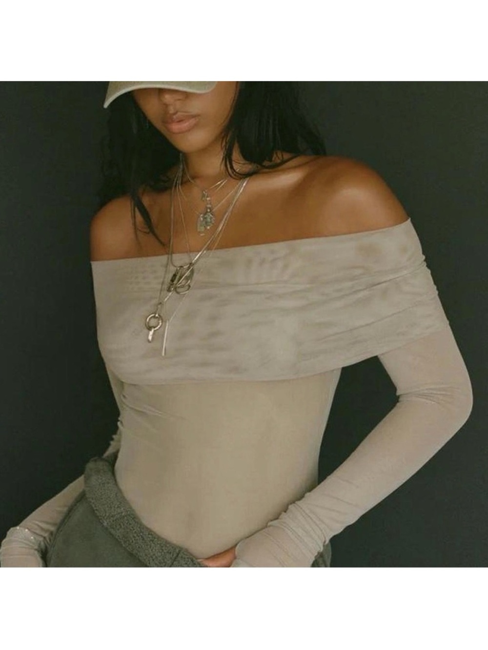 Joah Brown mesh off shoulder long sleeve S/M